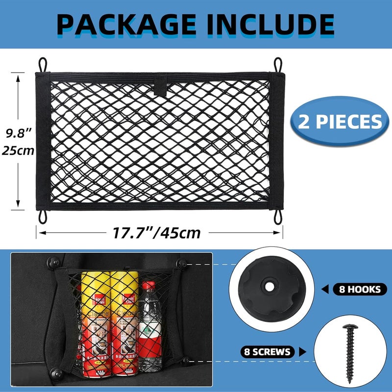 MOJIOO Universal Mesh Cargo Net for Car Trunk Storage,2 Pack Elastic Small Cargo Net Pocket Organizer Pouch Bag,Stretchable Automotive Cargo Nets with 8 Pieces Mounting Screws and Hooks for RV,SUV,Boats,Home - Image 5